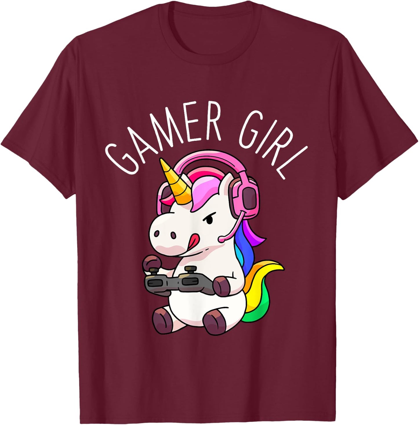 Gamer Girl Unicorn Gaming Cute Video Game Gift Women Girls T-Shirt - T-Shirt | Maroon