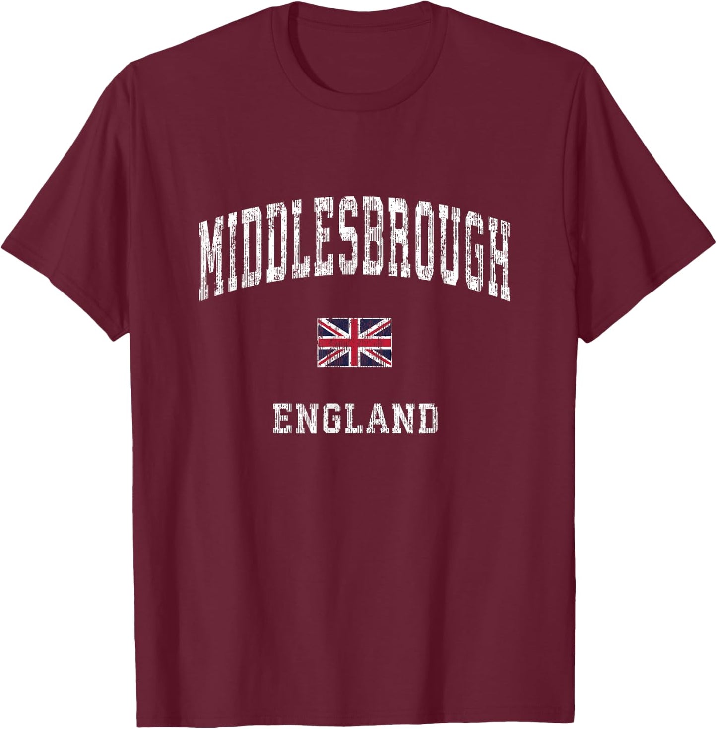 Middlesbrough England Vintage Athletic Sports Design T-Shirt - T-Shirt | Maroon