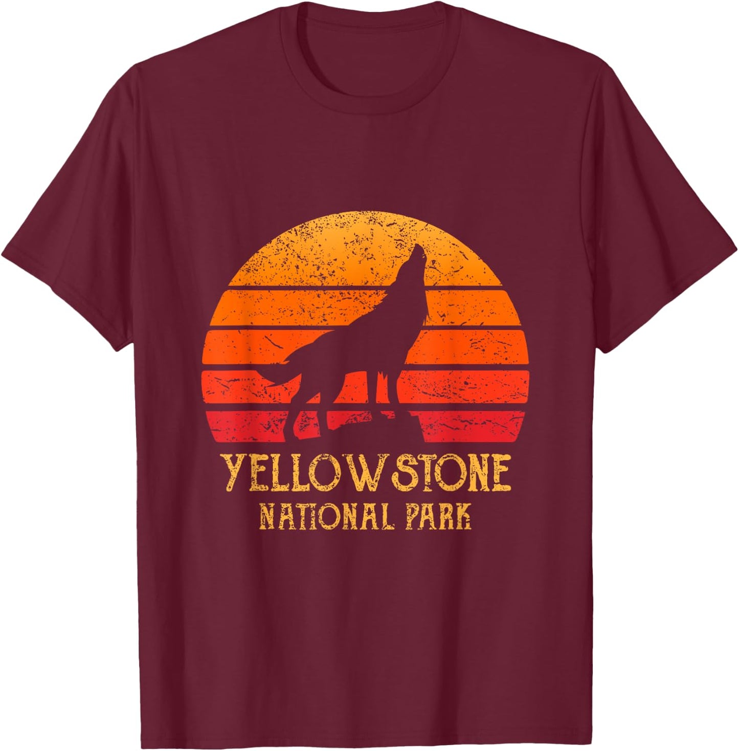 Vintage 80s Retro Yellowstone National Park Souvenir Wolf T-Shirt - T-Shirt | Maroon