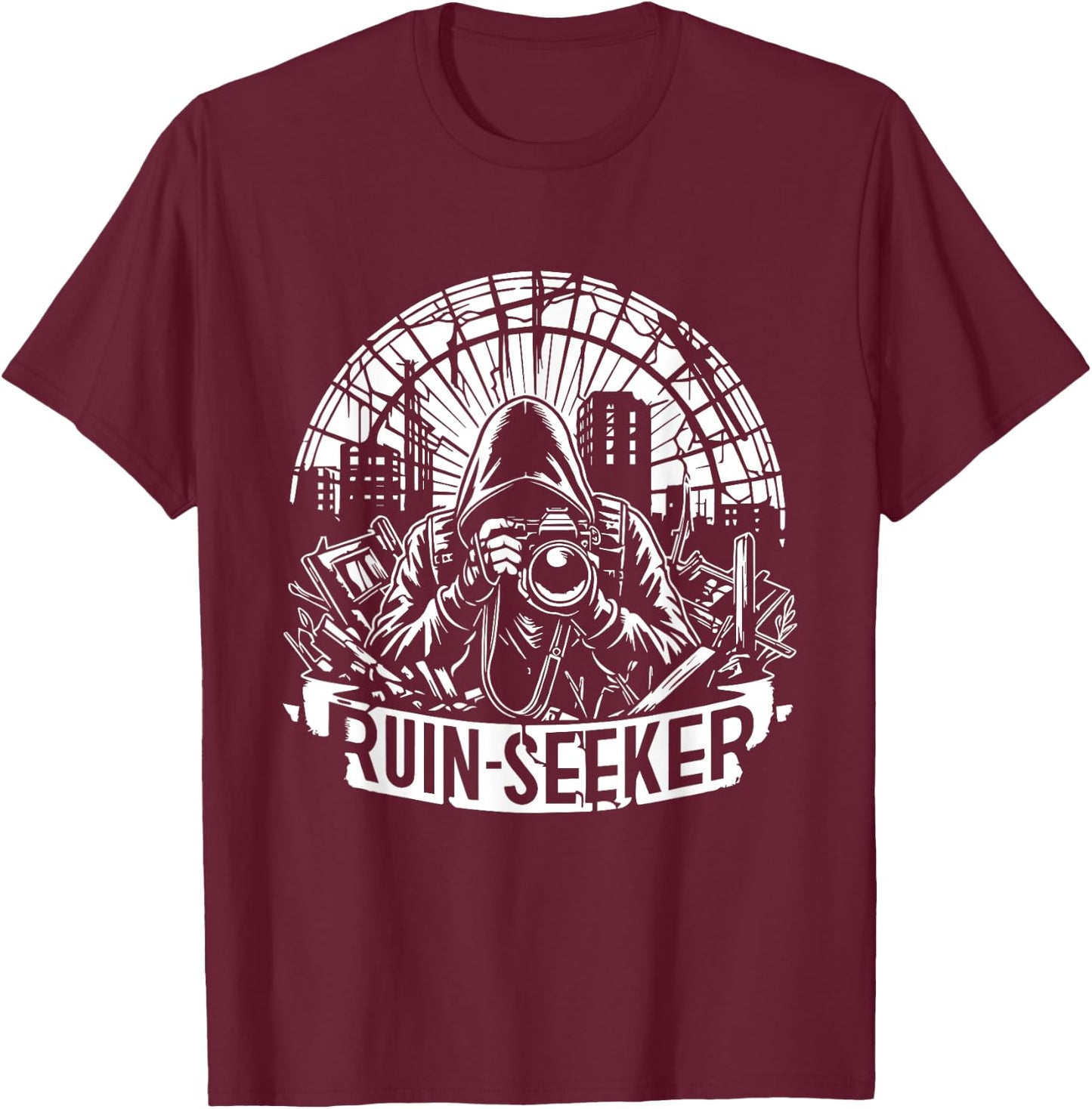 Retro Urban Explorer - Abandoned Places Vintage Ruin Seeker T-Shirt - T-Shirt | Maroon