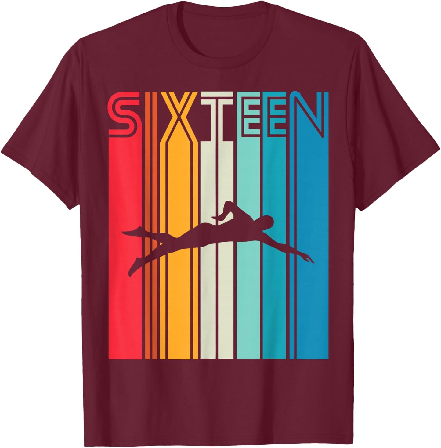 16th Birthday Gift Swimming Retro Swimmer T-Shirt - T-Shirt | Maroon