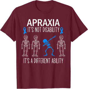 Apraxia Awareness Dabbing Different Ability Blue Ribbon T-Shirt - T-Shirt | Maroon