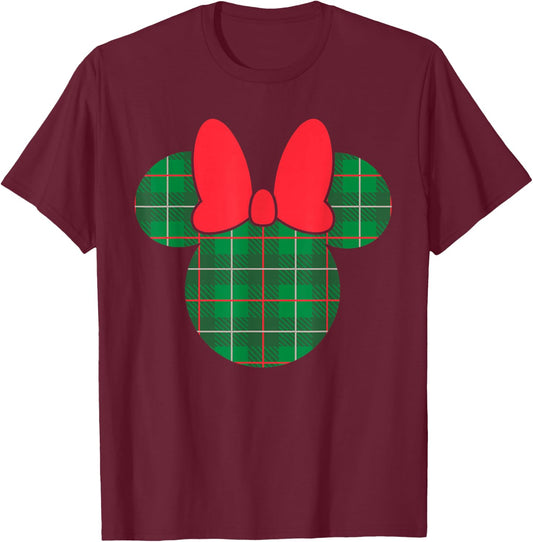 Disney Minnie Mouse Icon Green and Red Holiday Plaid T-Shirt - T-Shirt | Maroon