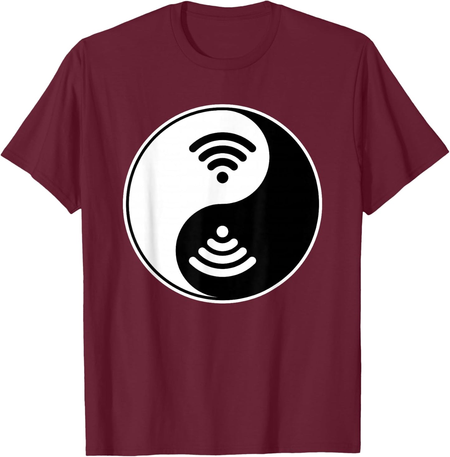 Yin Yang - Wifi Nerd Geek Symbol - Buddhist Zhen Spiritual T-Shirt - T-Shirt | Maroon