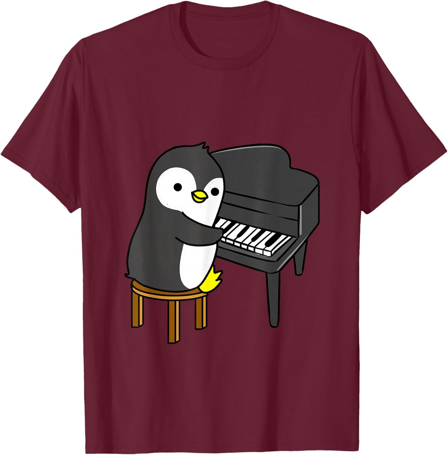 Penguin Playing Piano T-Shirt - T-Shirt | Maroon