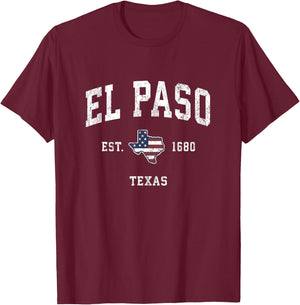 El Paso Texas TX Vintage American Flag Sports Design T-Shirt - T-Shirt | Maroon
