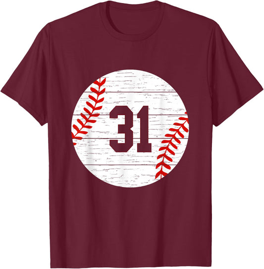 Baseball Number #31 Ball Vintage for Baseball Players Gift T-Shirt - T-Shirt | Maroon