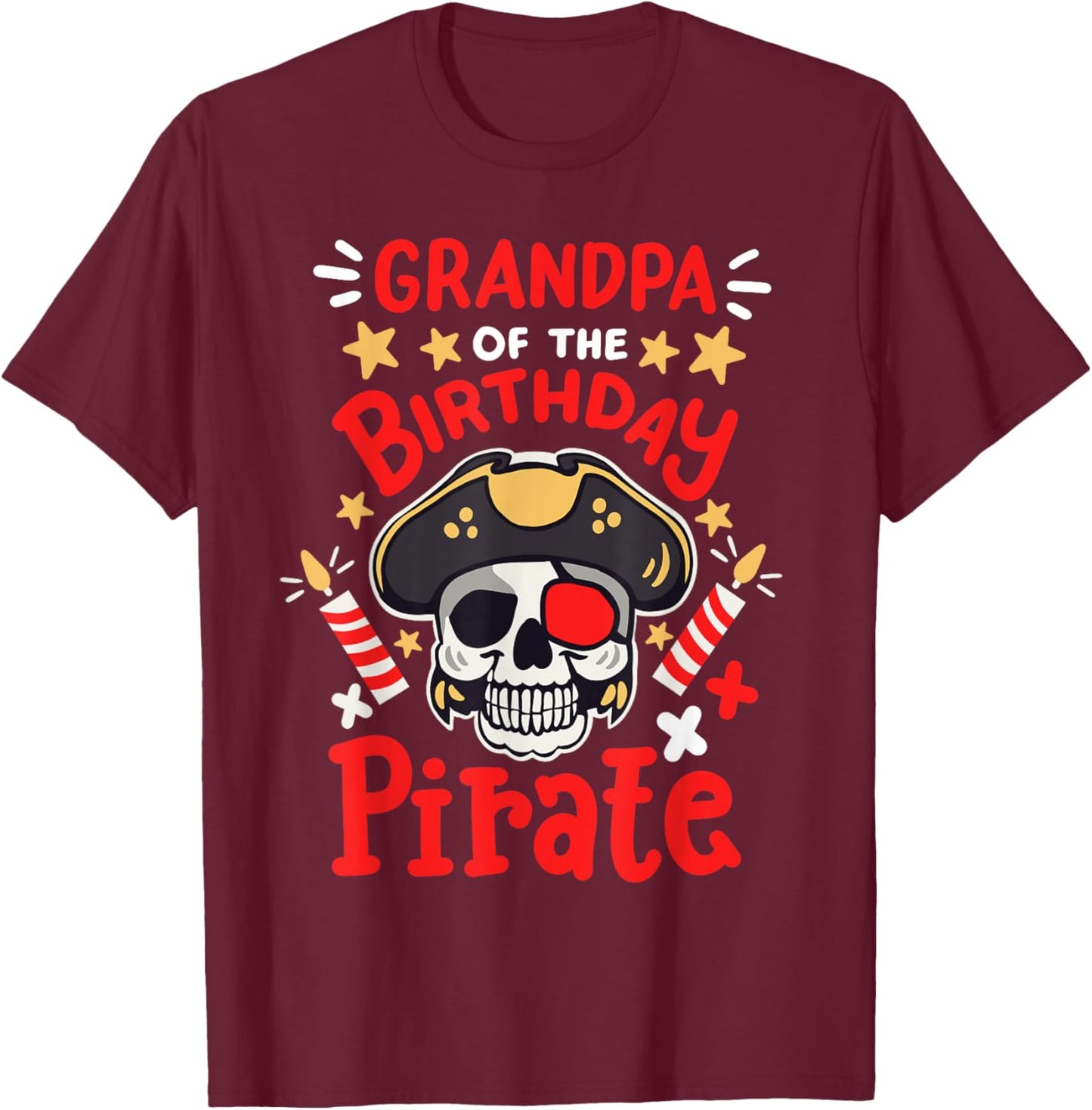 Grandpa Of The Birthday Pirate Party Family Matching Men T-Shirt - T-Shirt | Maroon