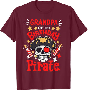Grandpa Of The Birthday Pirate Party Family Matching Men T-Shirt - T-Shirt | Maroon