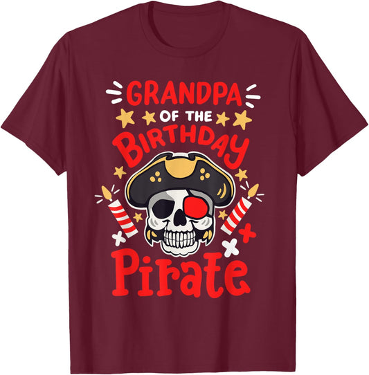 Grandpa Of The Birthday Pirate Party Family Matching Men T-Shirt - T-Shirt | Maroon