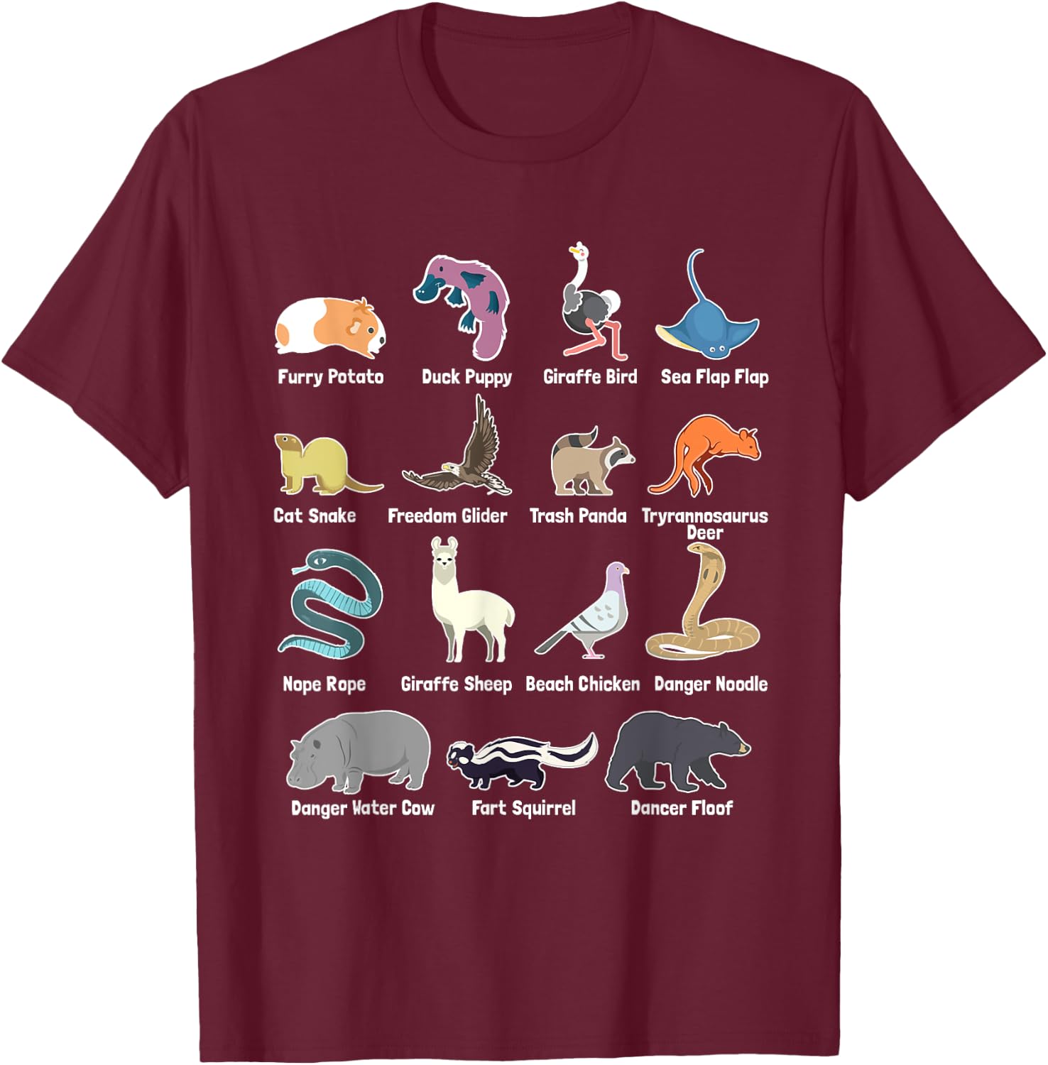 Animals Of The World - Rare Exotic Animals Funny Memes Gift T-Shirt - T-Shirt | Maroon
