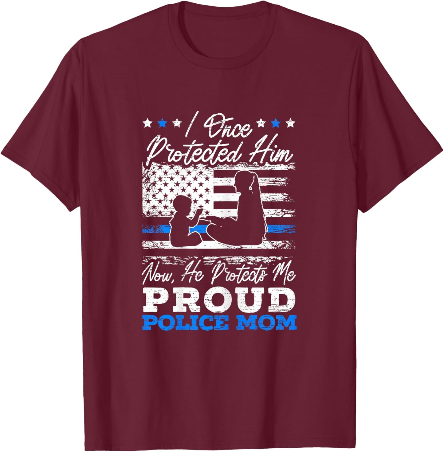 Proud Police Mom Law Enforcement Thin Blue Line Cop T-Shirt - T-Shirt | Maroon