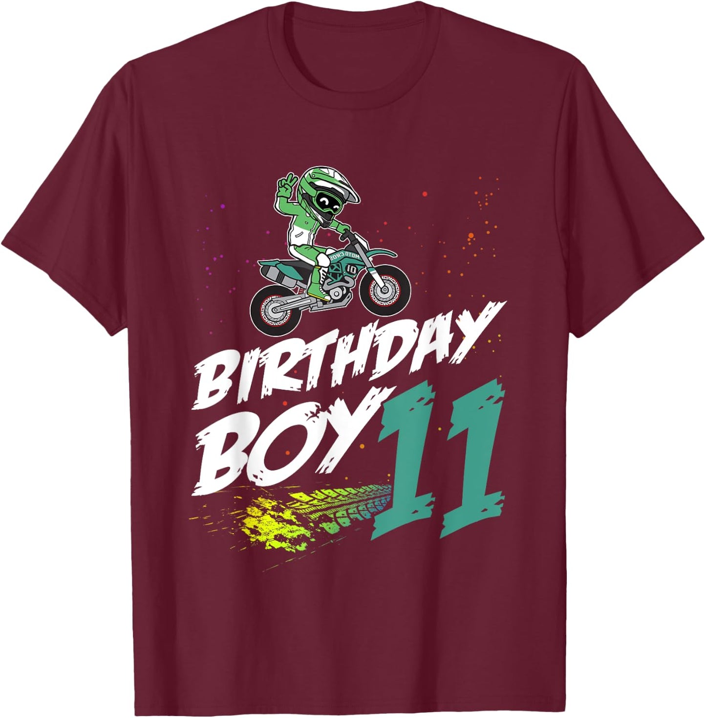 11th Birthday Boy 11 Years Old Dirt Bike Motocross Rider T-Shirt - T-Shirt | Maroon