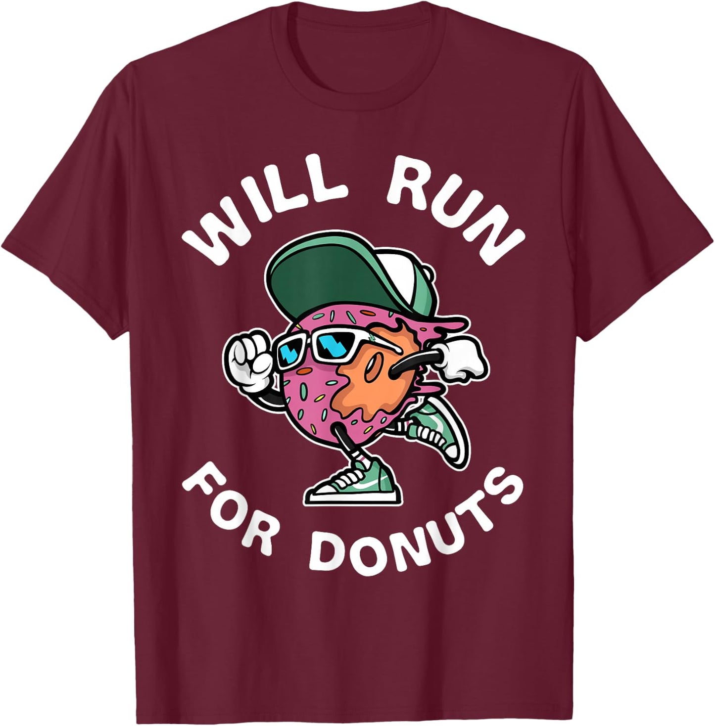 Runner WIll Run For Donuts Funny Runner Marathon Running T-Shirt - T-Shirt | Maroon