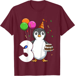 Penguin Birthday 3 Penguin 3rd Birthday Outfit Penguin Party T-Shirt - T-Shirt | Maroon