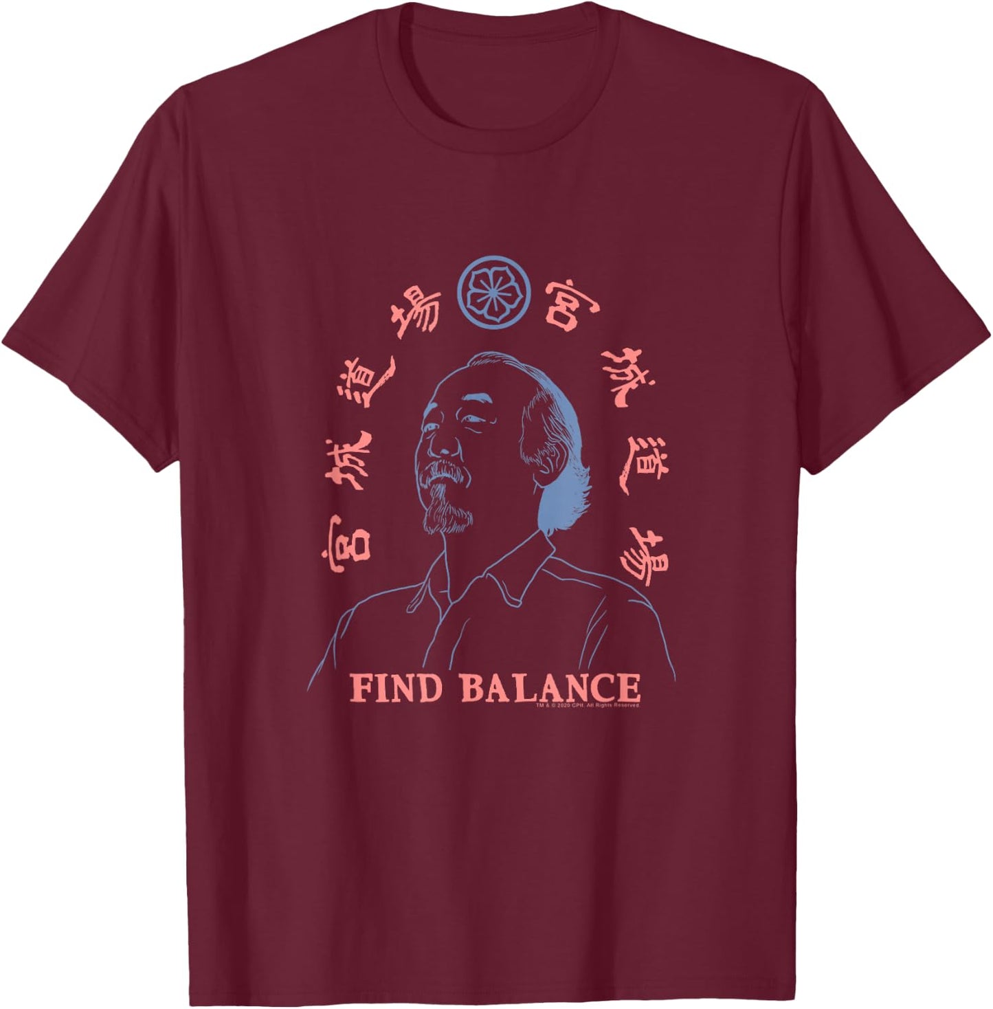 The Karate Kid Mr. Miyagi Find Balance Outline Retro Movie T-Shirt - T-Shirt | Maroon