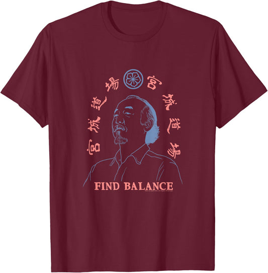 The Karate Kid Mr. Miyagi Find Balance Outline Retro Movie T-Shirt - T-Shirt | Maroon