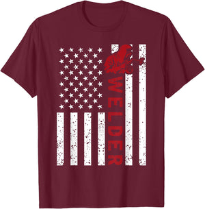 American Flag Welder Welding Vintage Metal Worker Cool Gifts Women Girls Kids Men T-Shirt - T-Shirt | Maroon