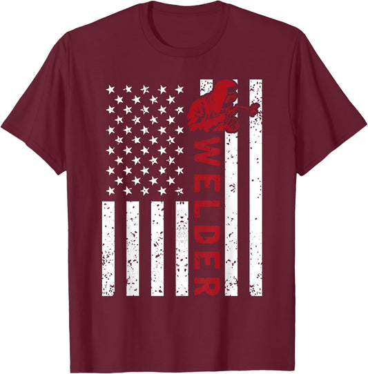 American Flag Welder Welding Vintage Metal Worker Cool Gifts Women Girls Kids Men T-Shirt - T-Shirt | Maroon
