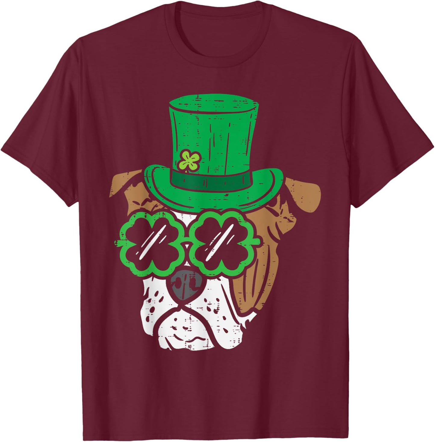 Leprechaun English Bulldog Shamrock St Patricks Day Dog Gift T-Shirt - T-Shirt | Maroon