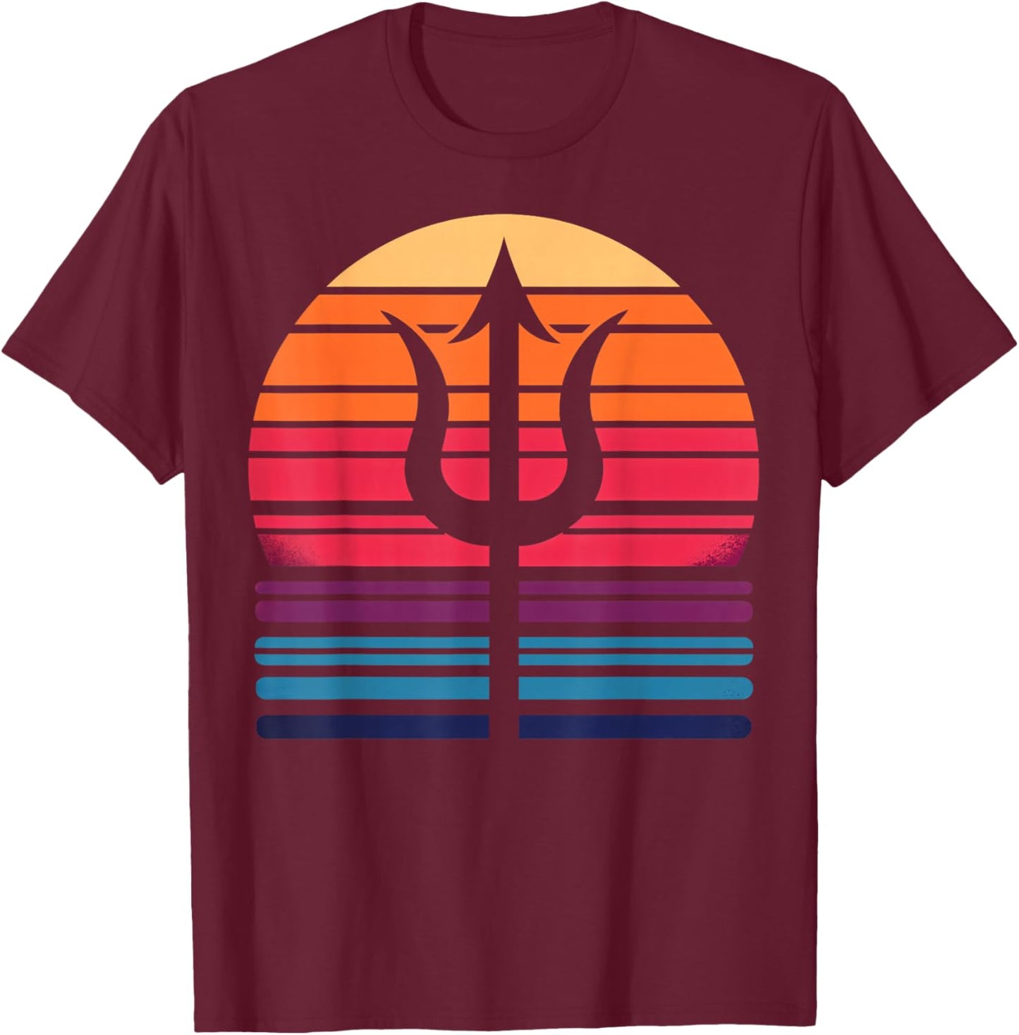 Trident of Poseidon in Retro Sunset Art Style Christmas T-Shirt - T-Shirt | Maroon
