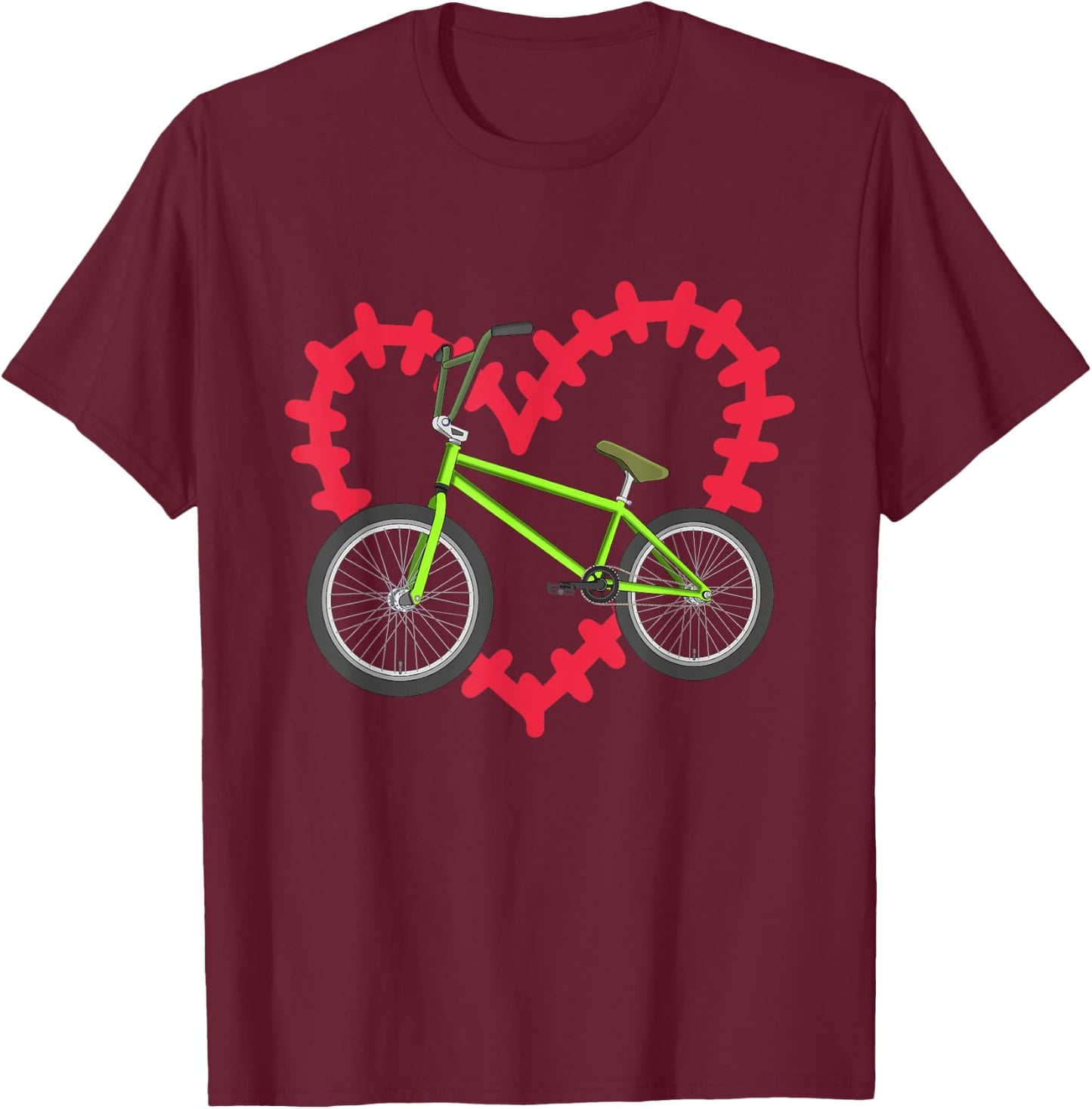 Valentines Day Gift Love BMX Biking Cyclist Heart Bicycle T-Shirt - T-Shirt | Maroon