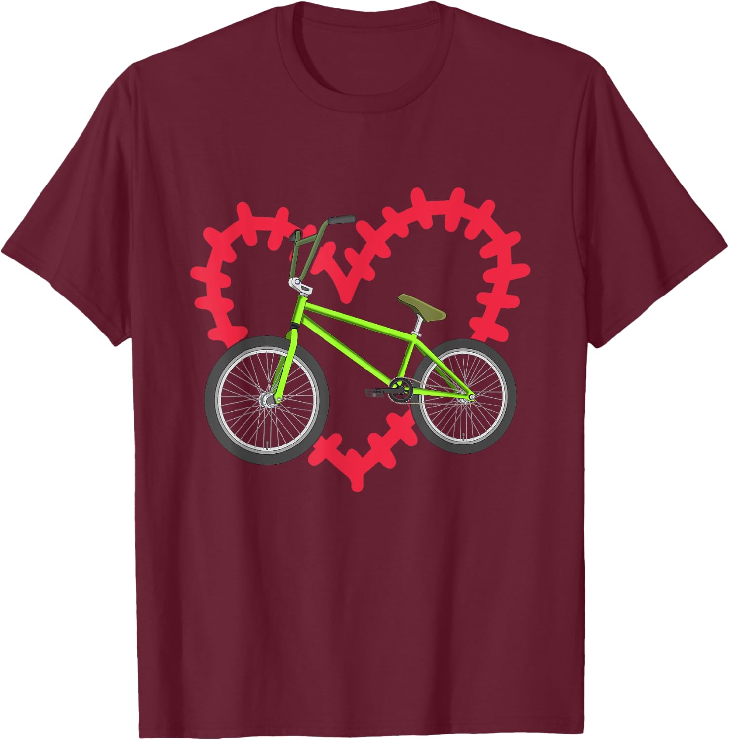 Valentines Day Gift Love BMX Biking Cyclist Heart Bicycle T-Shirt - T-Shirt | Maroon