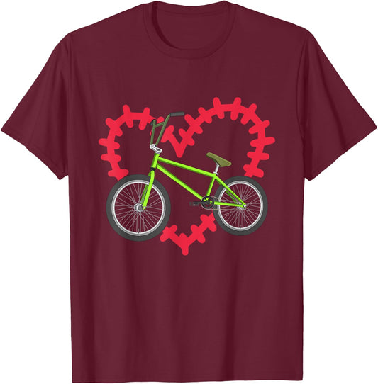 Valentines Day Gift Love BMX Biking Cyclist Heart Bicycle T-Shirt - T-Shirt | Maroon
