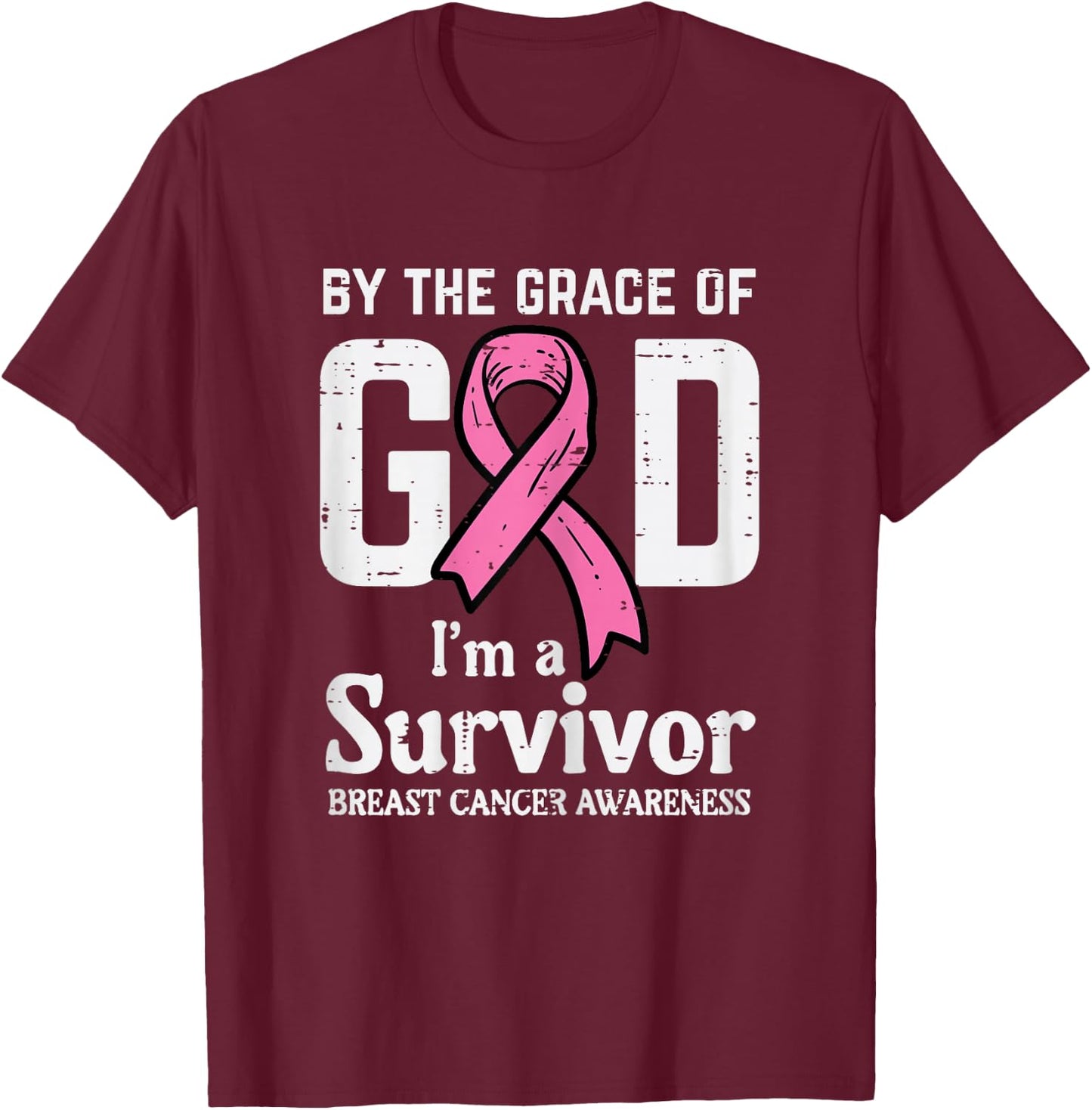Grace Of God Breast Cancer Survivor Aware Christian Women T-Shirt - T-Shirt | Maroon