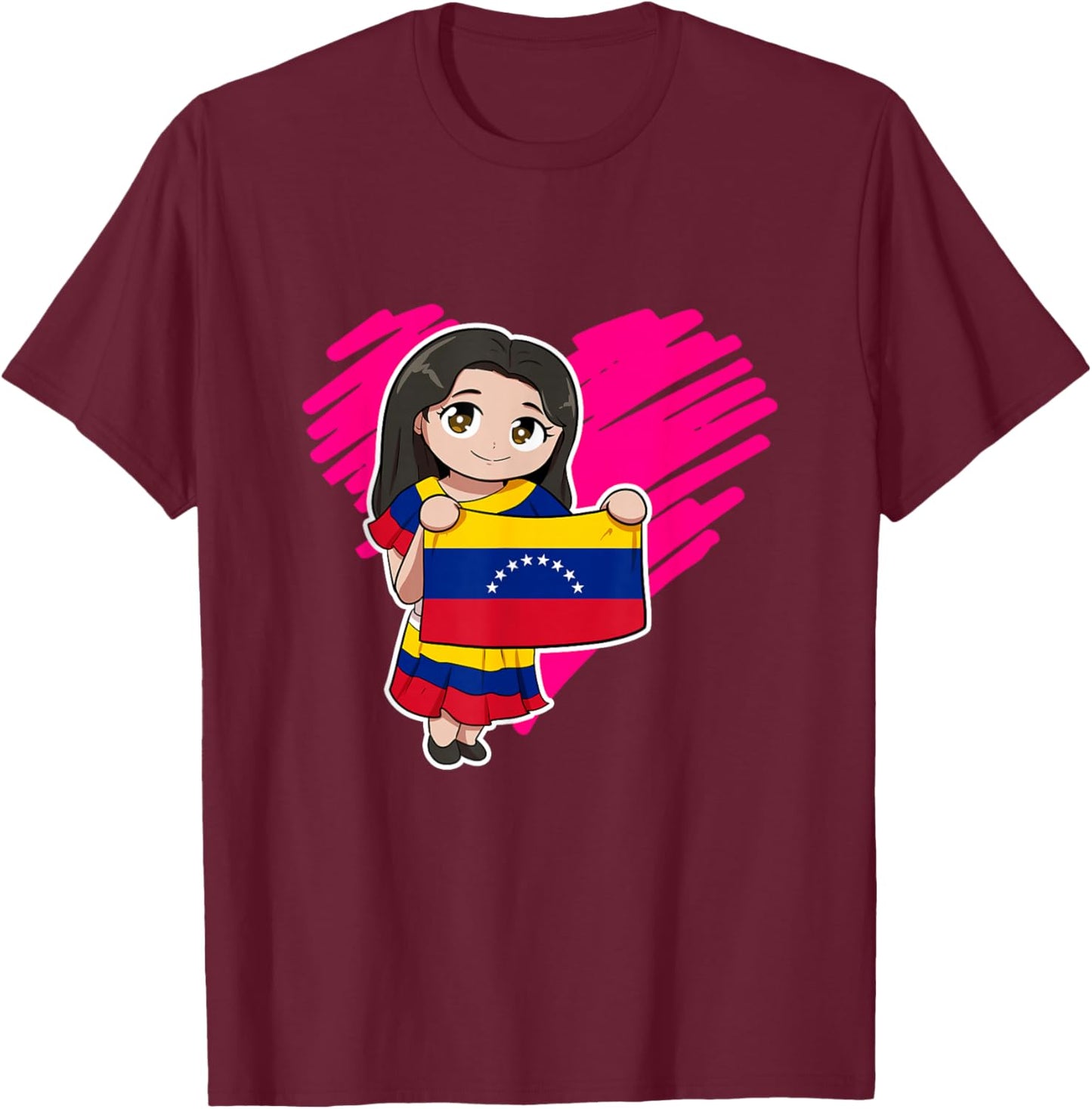 Venezuela Girl Venezuelan Flag Day Heart T-Shirt - T-Shirt | Maroon