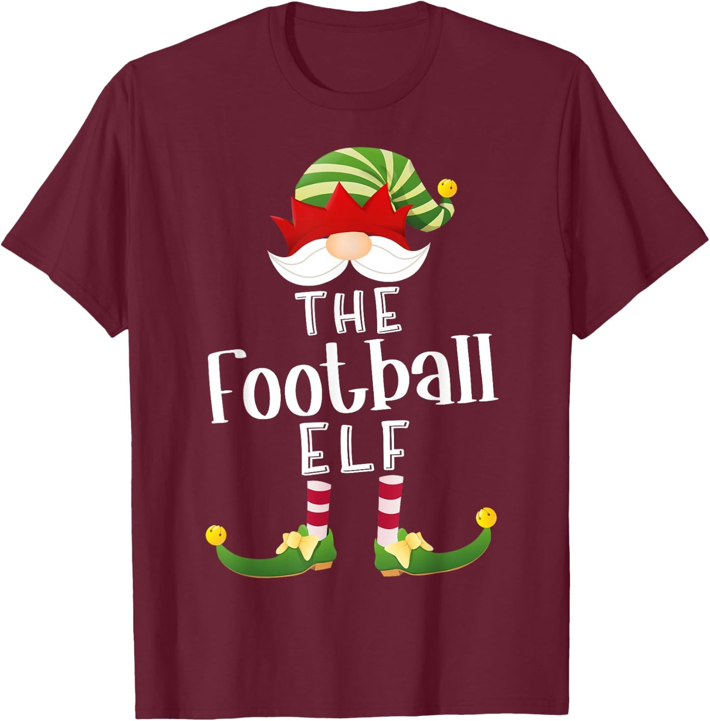 Football Elf Group Christmas Funny Pajama Party T-Shirt - T-Shirt | Maroon