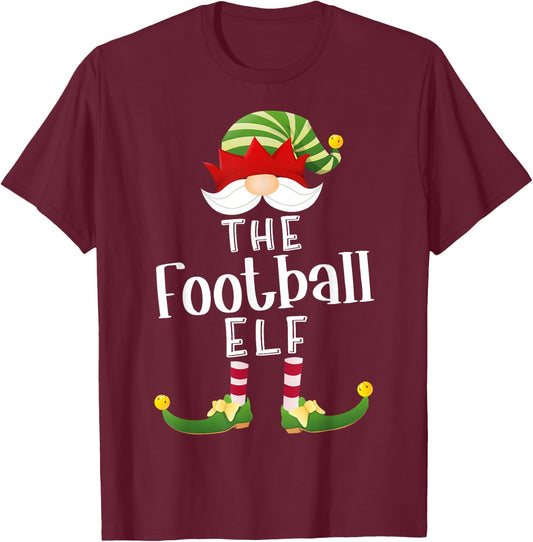 Football Elf Group Christmas Funny Pajama Party T-Shirt - T-Shirt | Maroon