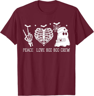 Peace Love Boo Boo Crew Lazy Halloween Nurse Ghost nursing T-Shirt - T-Shirt | Maroon