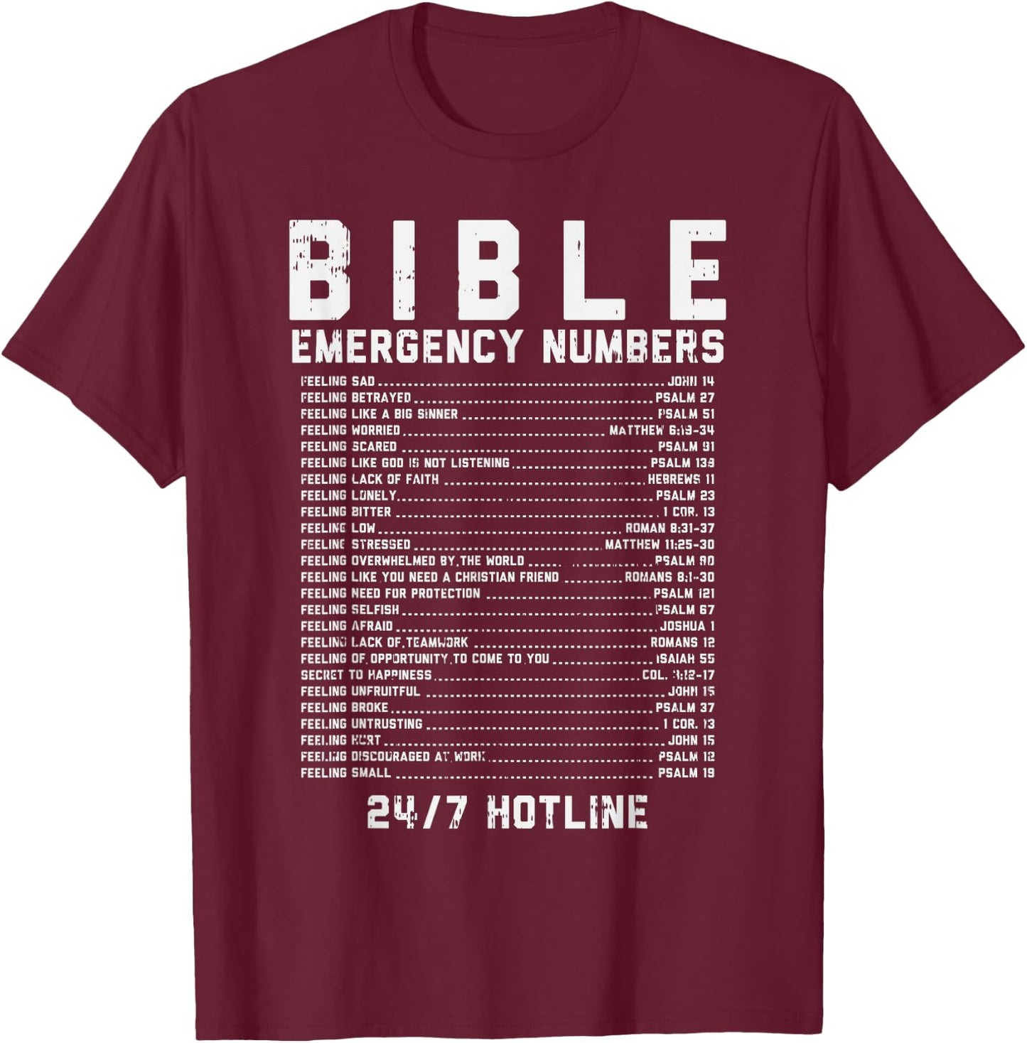 Bible Emergency Numbers Verse God Jesus Faith Christian Gift T-Shirt - T-Shirt | Maroon
