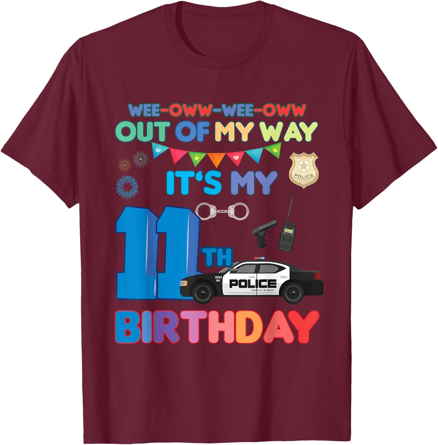 Out of my way it's my 11th birthday Police kids boy T-Shirt - T-Shirt | Maroon