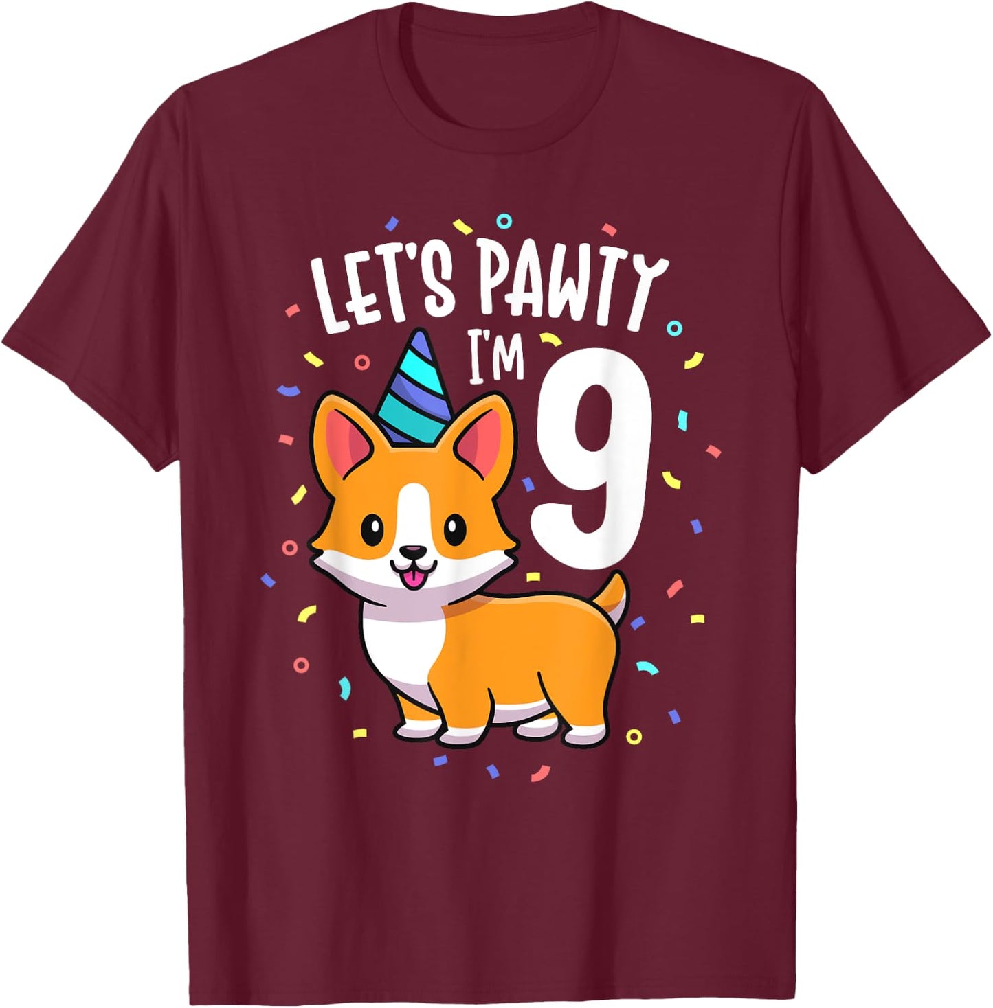 9 Years Old Corgi Dog Lover 9th Birthday Party Outfit Kid T-Shirt - T-Shirt | Maroon