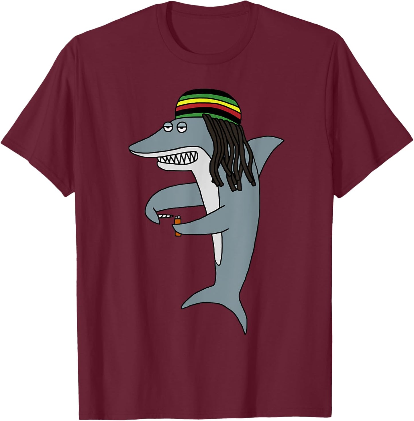 Reggae Shark Funny Dreadlock Rasta T-Shirt - T-Shirt | Maroon