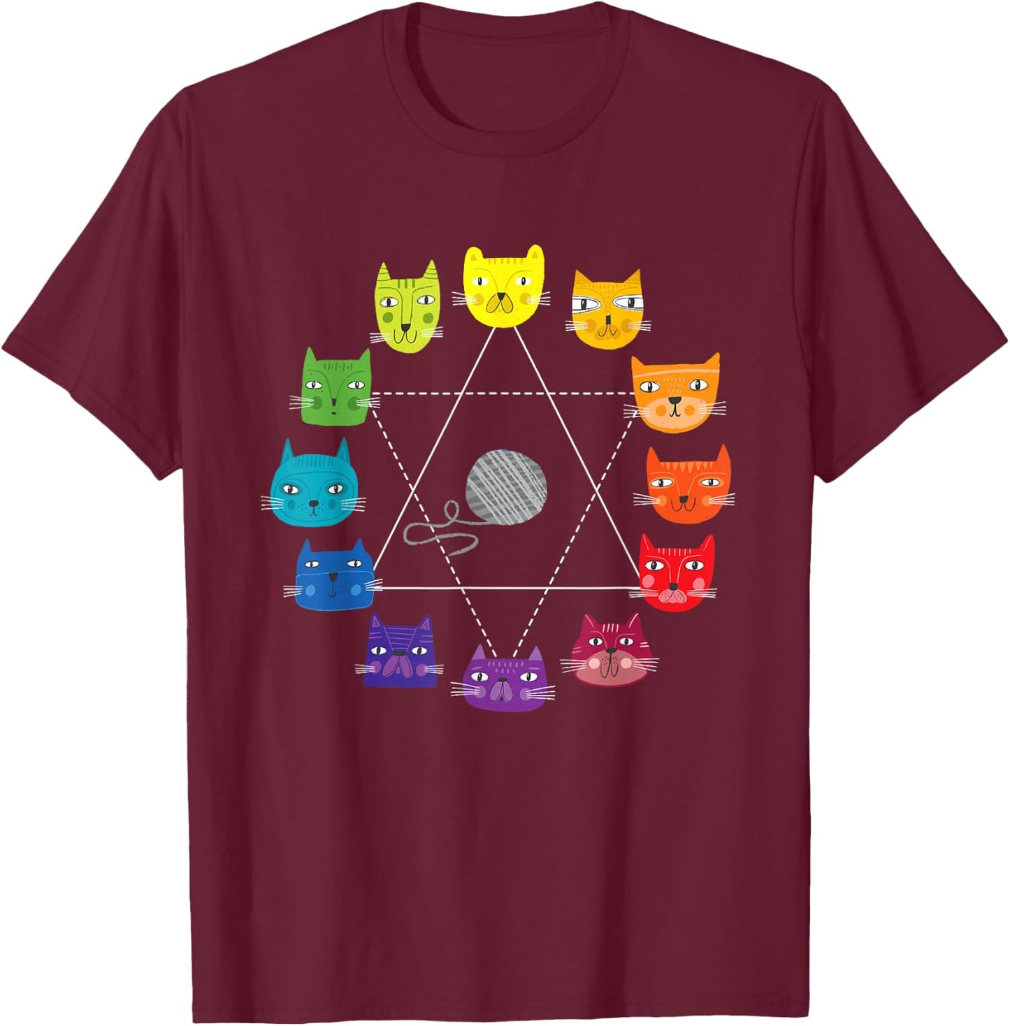 Cat Themed Artist Color Wheel Educational Art Teacher Men Women Kids T-Shirt - T-Shirt | Maroon