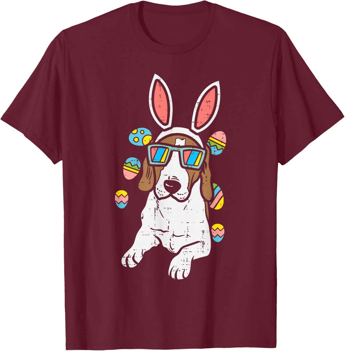 Beagle Bunny Ears Glasses Eggs Cute Easter Dog Owner Lover T-Shirt - T-Shirt | Maroon