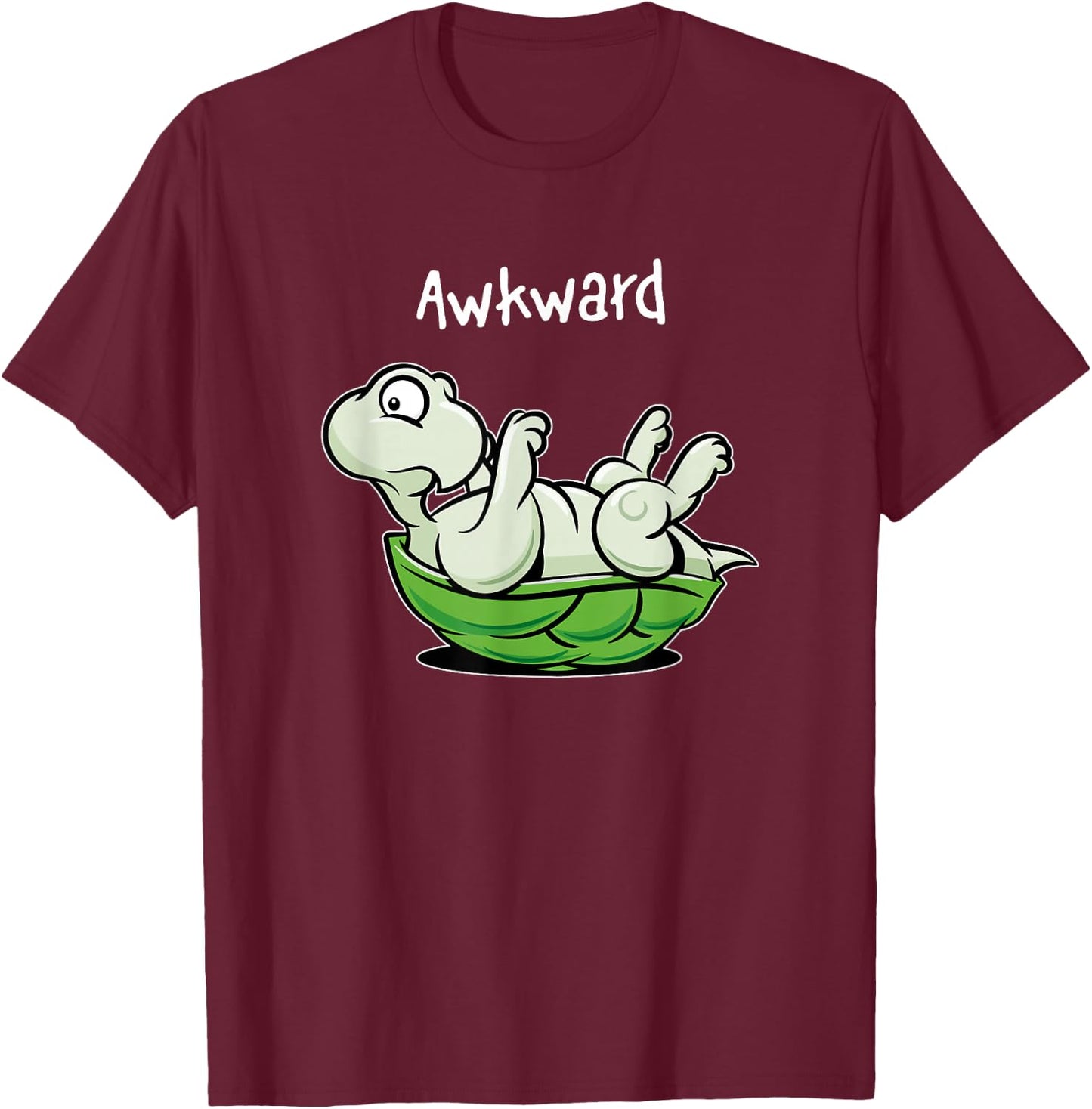 Awkward Upside Down Turtle Cute Cartoonish Funny T-Shirt - T-Shirt | Maroon