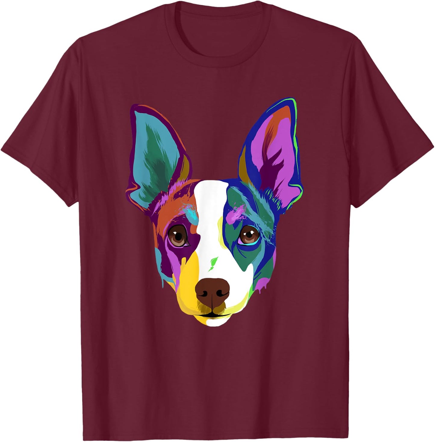 Colorful Splash Art Dog Rat Terrier T-Shirt - T-Shirt | Maroon