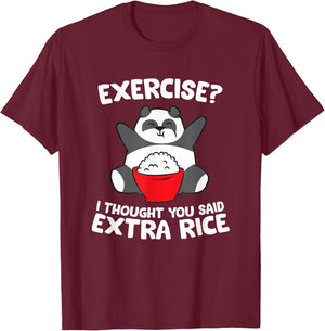 Funny Asian Food Gifts Panda Exercise I Thought You Said Extra Rice -Adults Kids Black Small T-Shirt - T-Shirt | Maroon