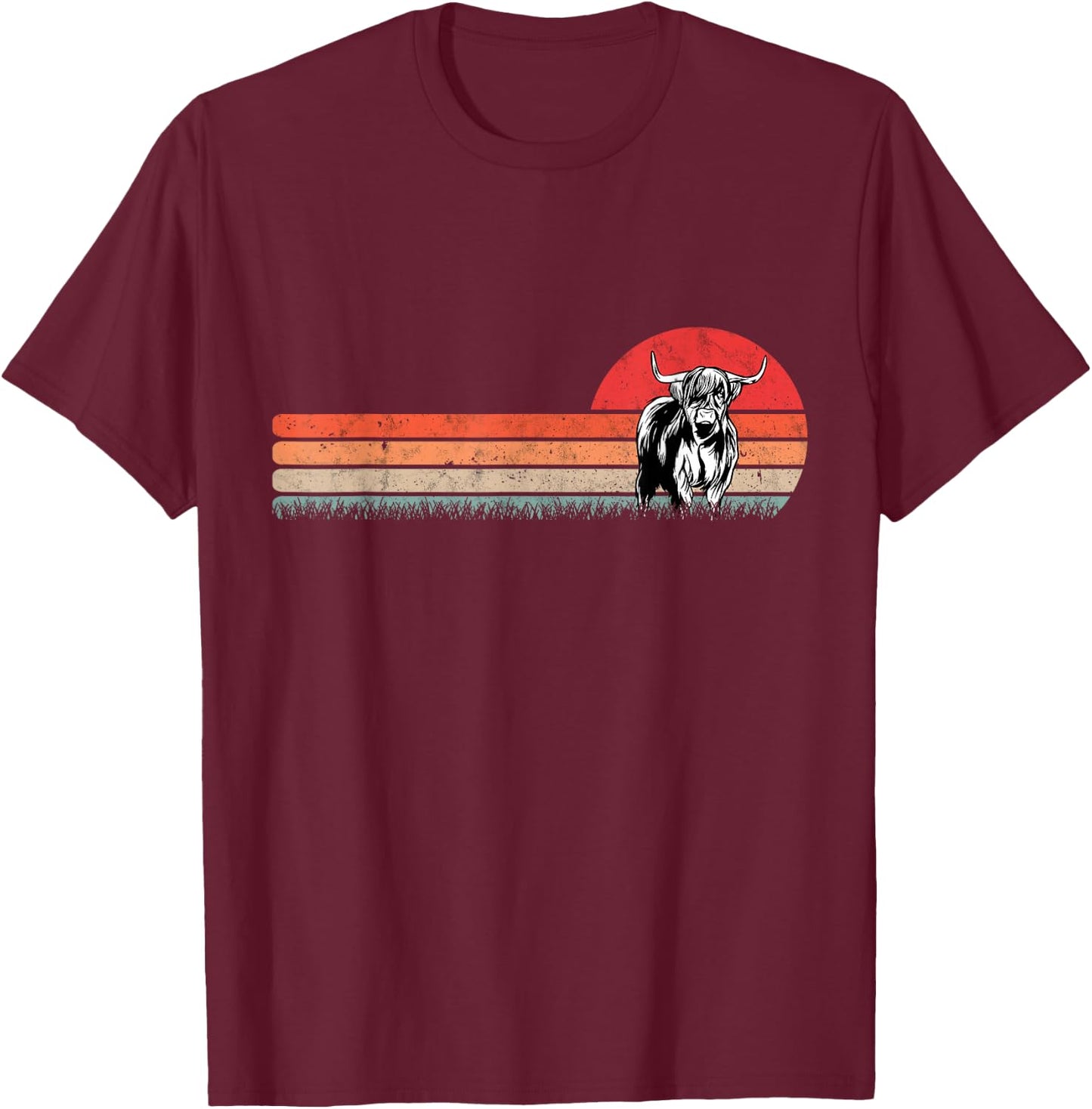 Scottish Highland Cow Vintage Farmer Retro T-Shirt - T-Shirt | Maroon