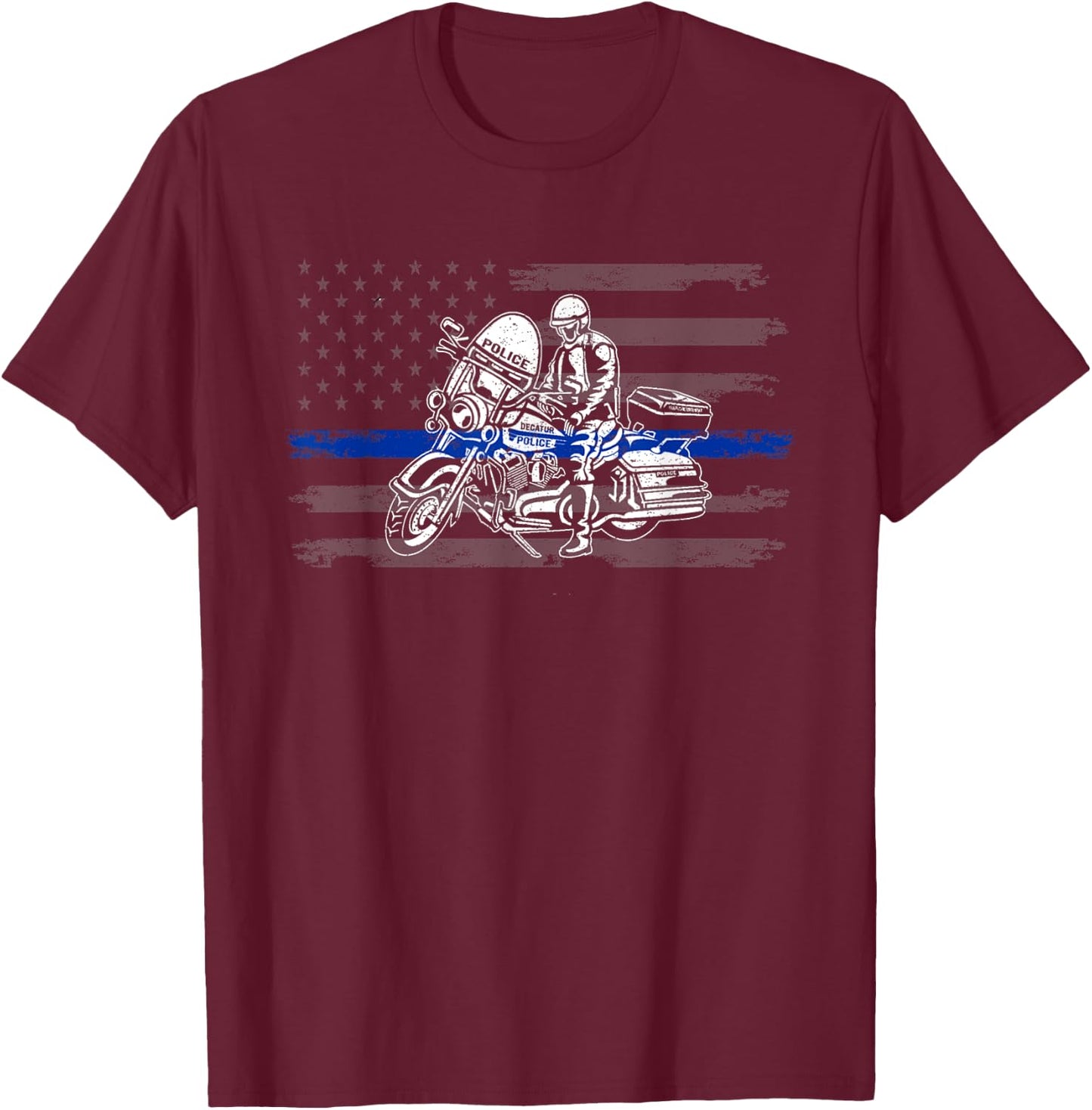 Patriotic Biker Cop. American Officer Motorcycle Police Kids Men T-Shirt - T-Shirt | Maroon