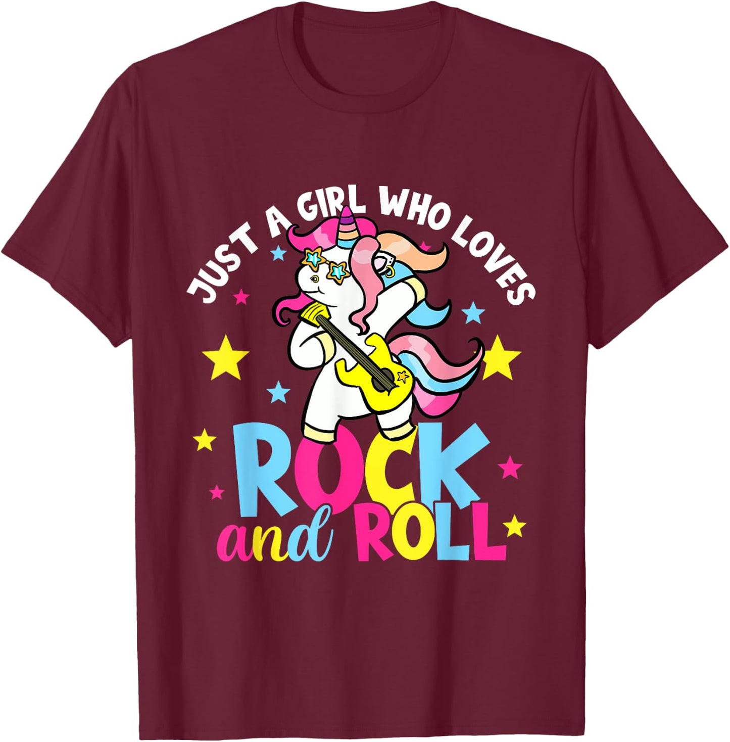 Just A Girl Who Loves Rock And Roll Funny Unicorn Lover T-Shirt - T-Shirt | Maroon