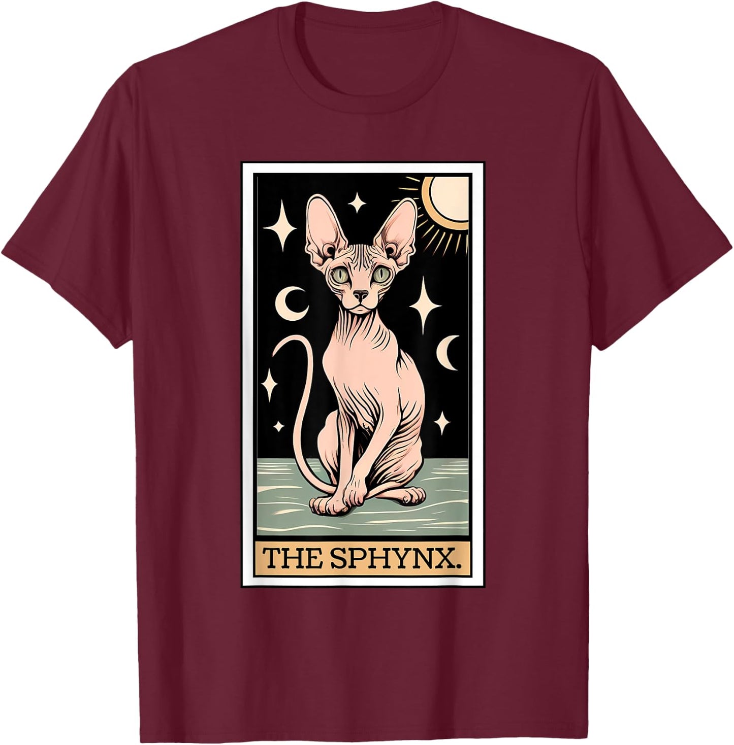 Sphynx Cat Tarot Card Hairless Cat Mom Cat Dad Women's Men's , Small, Black T-Shirt - T-Shirt | Maroon