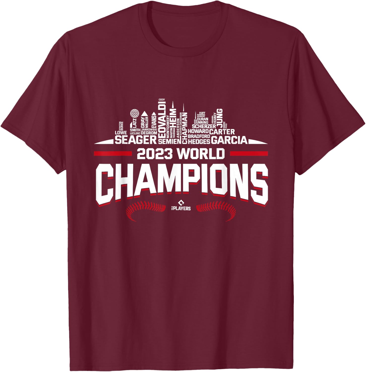 2023 World Champions Adolis Garcia Texas MLBPA T-Shirt - T-Shirt | Maroon