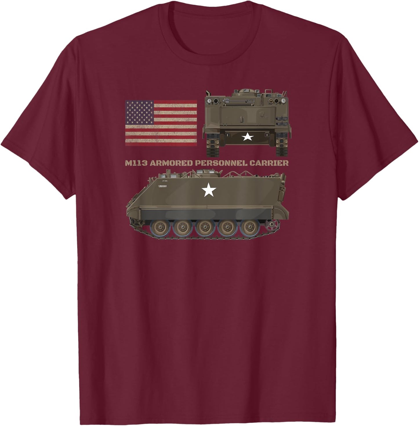 M113 Armored Personnel Carrier Patriotic American Flag Women Kids Men T-Shirt - T-Shirt | Maroon
