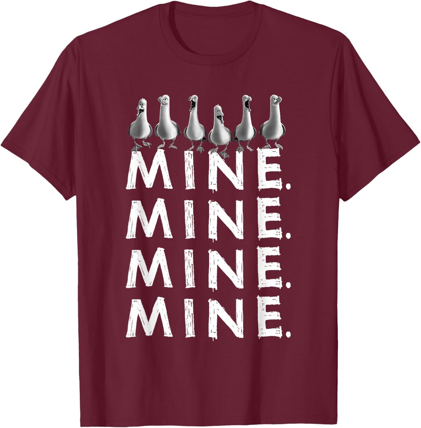 Disney Pixar Finding Nemo Iconic Seagulls Mine Mine Mine T-Shirt - T-Shirt | Maroon