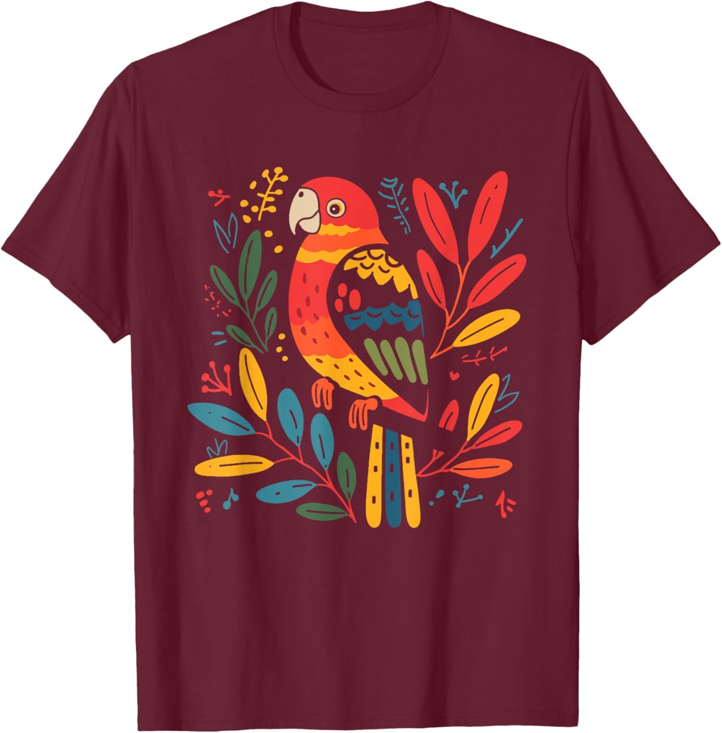 Parrot Folk Art T-Shirt - T-Shirt | Maroon